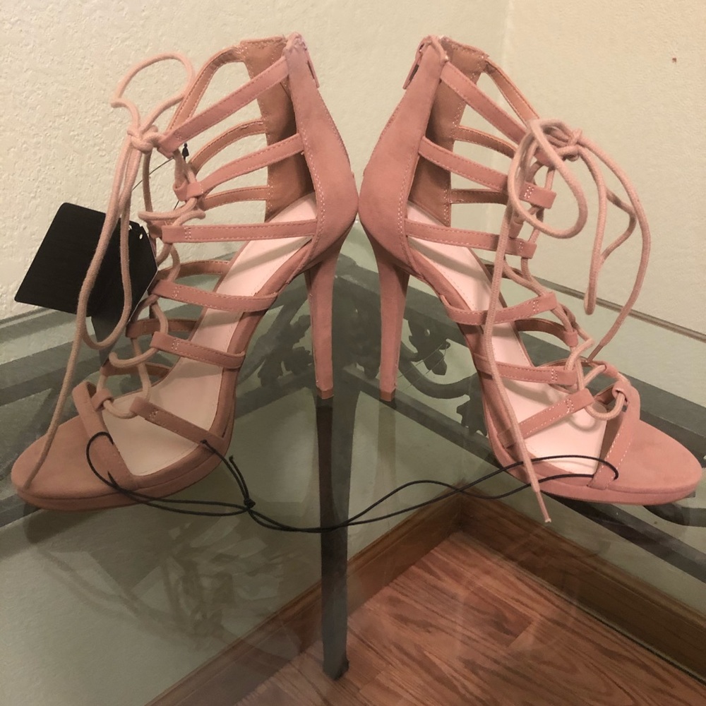 Soft Faux suede heeled sandals with thin straps